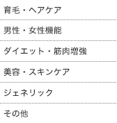 育毛・ヘアケア 男性・女性機能 ダイエット・筋肉増強 美容・スキンケア ジェネリック その他